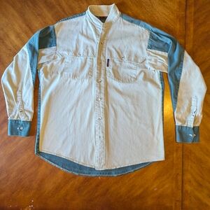 Stylish Cream and Blue Men's Button Down Shirt
